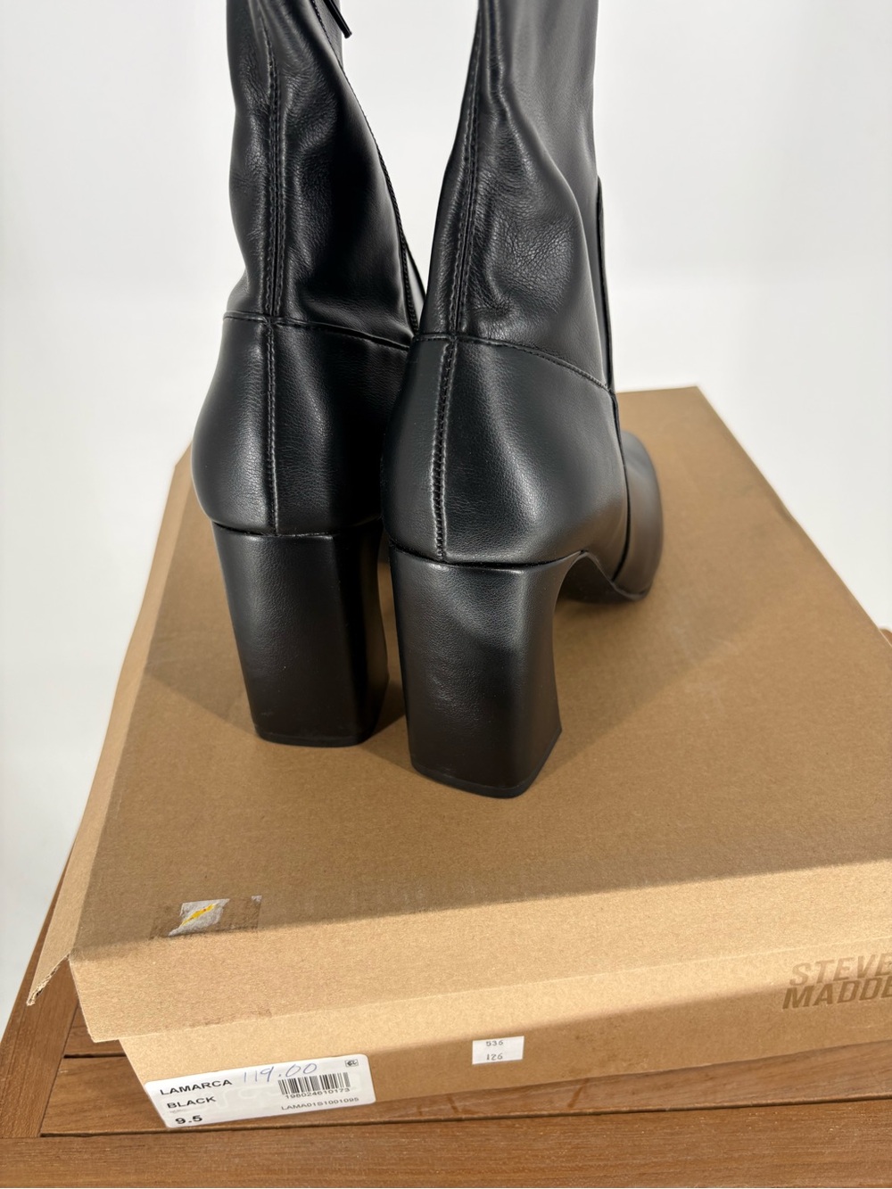 New Steve Madden Black Mid-Calf Pointed Toe Block Heel Boots - Women size 9.5 - Picture 7 of 9